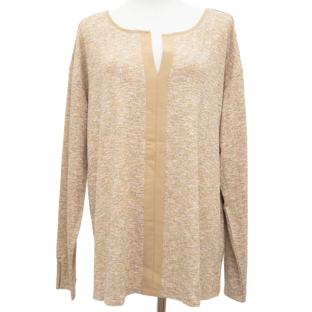 New Sanctuary Sienna Tan Metallic Holidy Pullover V-Neck Top Blouse Size 1X